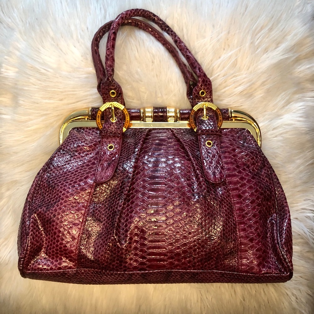 Purple and gold faux snake skin purse